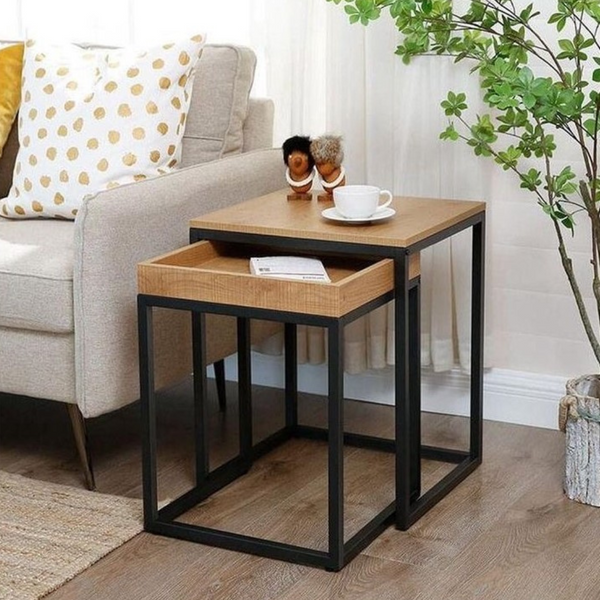 Coffe Table Wooden & Black - 40 x 40 x 50 cm | CT6