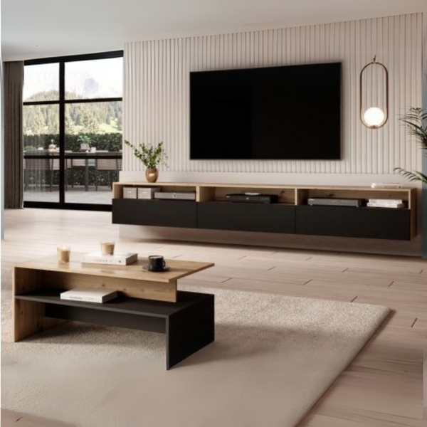 Living Room Set Black & Wooden - 160 x 40 x 40 cm | SET52