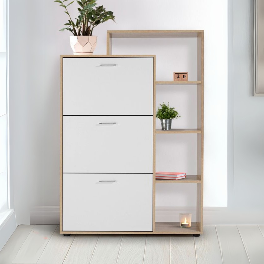 Shoe Closet White & Wooden - 90 x 40 x 130 cm | SU3