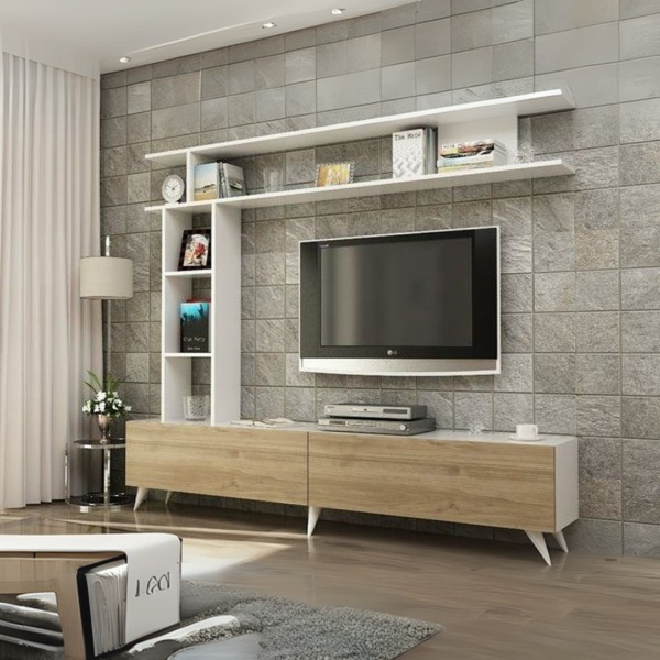 Tv Unit White & Wooden - 160 x 40 x 40 cm | TV19