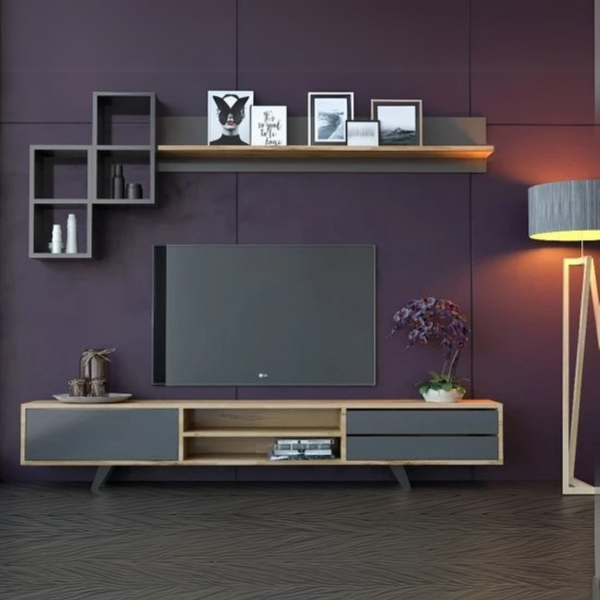 Tv Unit Black & Wooden - 180 x 40 x 40 cm | TV20