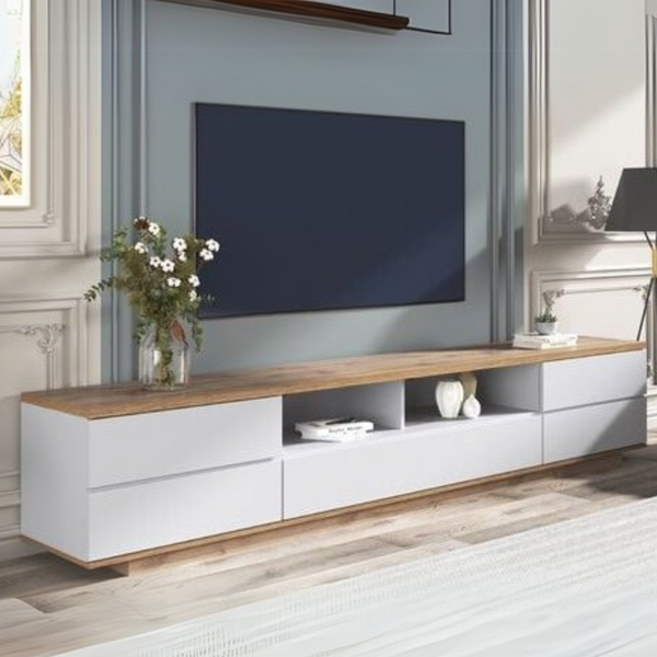 Tv Unit White & Wooden - 200 x 40 x 40 cm | TV40