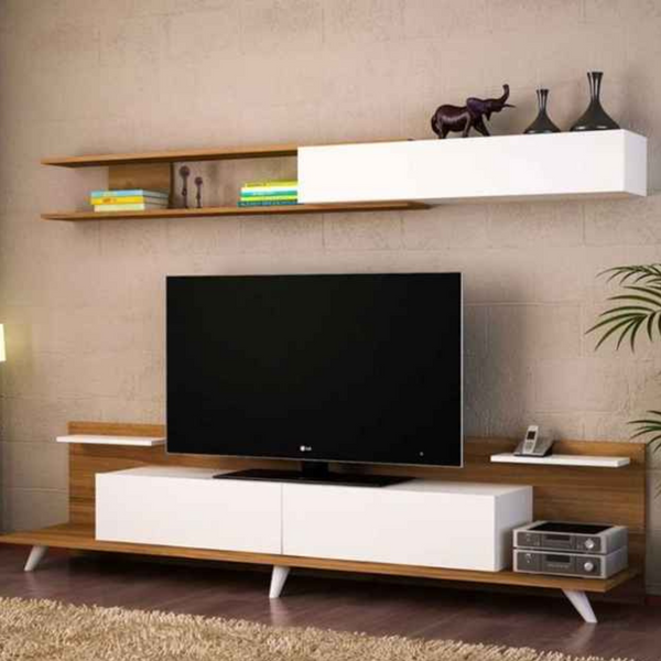 Tv Unit White & Wooden - 180 x 40 x 40 cm | TV54