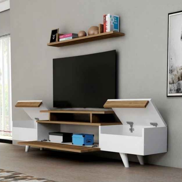 Tv Unit White & Wooden - 160 x 40 x 40 cm | TV55