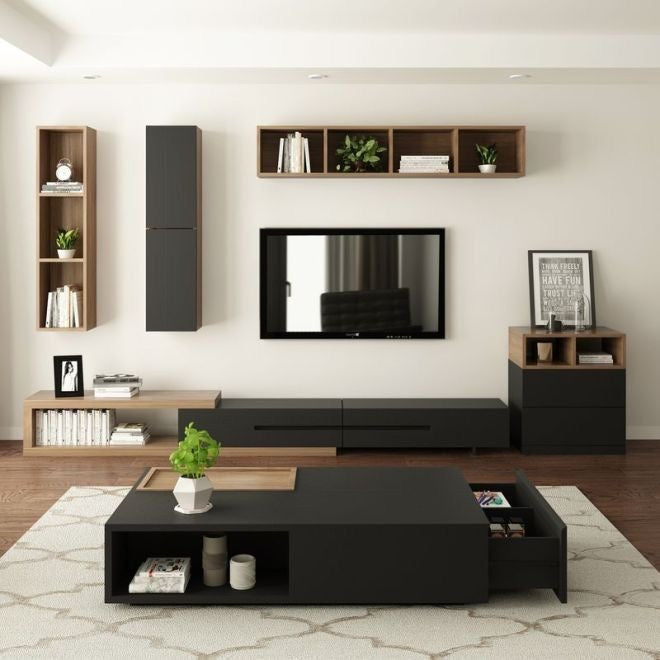طقم غرفة معيشة أسود - 300 × 40 × 40 سم | SET55 