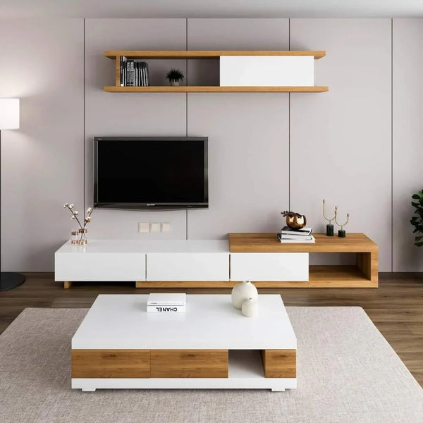 Living Room Set White & Wooden - 200 x 40 x 40 cm | SET58