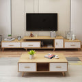Living Room Set White & Wooden - 220 x 40 x 40 cm | SET8