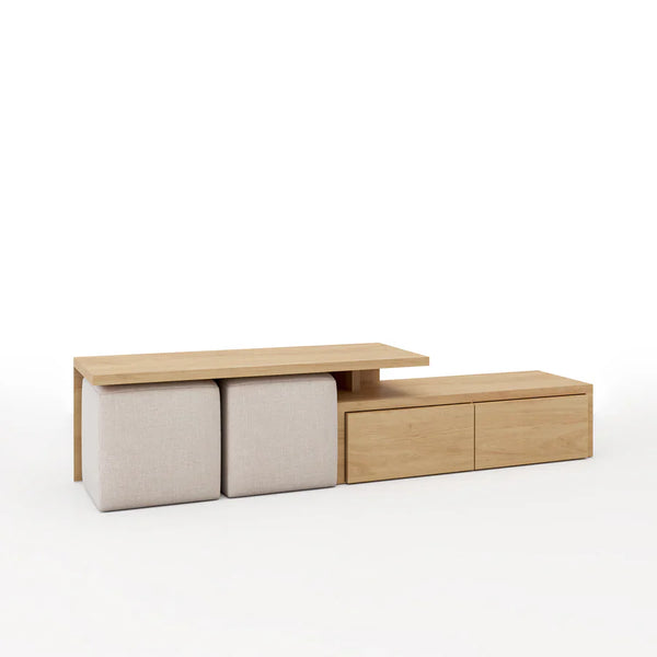 Tv Unit White & Wooden - 200 x 40 x 40 cm | TV100