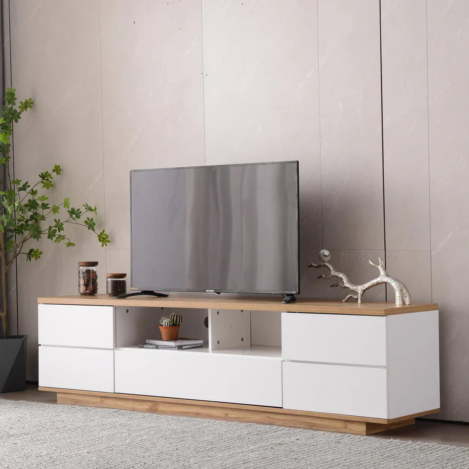 Tv Unit White & Wooden - 220 x 40 x 40 cm | TV106
