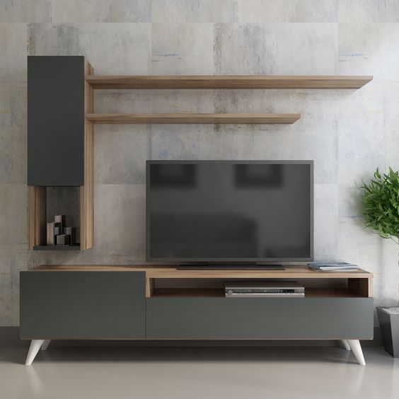 Tv Unit Black & Wooden - 160 x 35 x 40 cm | TV1