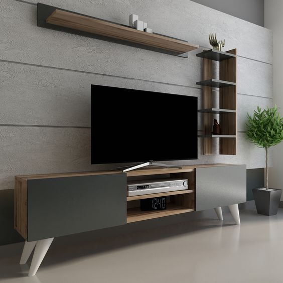 Tv Unit Black & Wooden - 160 x 40 x 40 cm | TV25
