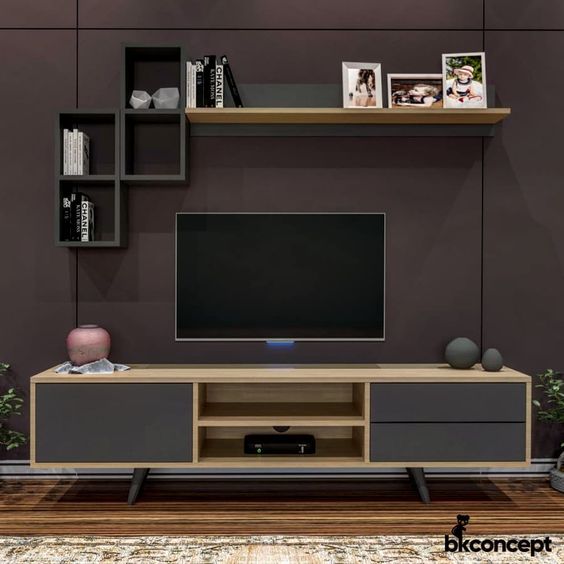 Tv Unit Black & Wooden - 180 x 40 x 40 cm | TV27