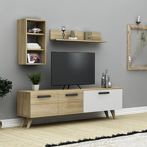 Tv Unit White & Wooden - 160 x 40 x 40 cm | TV32