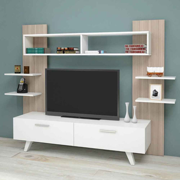 Tv Unit White & Wooden - 180 x 40 x 40 cm | TV37